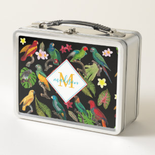 Lunch Box Feuilles de perroquets tropicaux colorés, Monogram