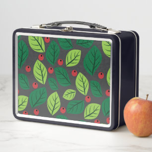 Lunch Box Feuilles verts, Berries Rouges, Motif Des Feuilles