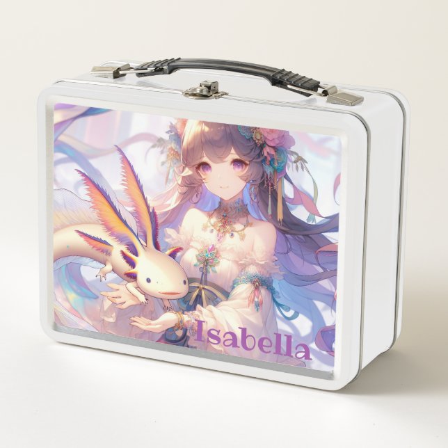 Lunch Box Fille Anime personnalisée et Axolotl (Devant)