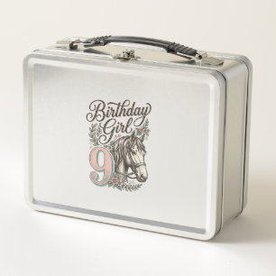 Lunch Box Fille d'anniversaire 9 Cheval Floral Gravure Vinta
