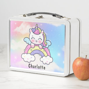 Lunch Box Fille rose Kawaii Unicorn Chat Holographique Arc-e