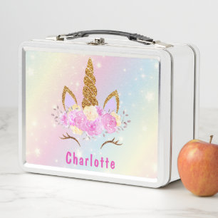 Lunch Box Fille rose Kawaii Unicorn Chat Holographique Arc-e