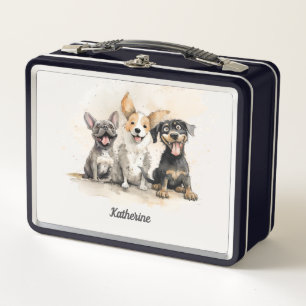 Lunch Box Filles de chien chiot aquarelle personnalisé
