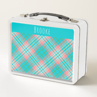 Lunch Box Filles Joli Turquoise Bleu et rose Plaid Enfants