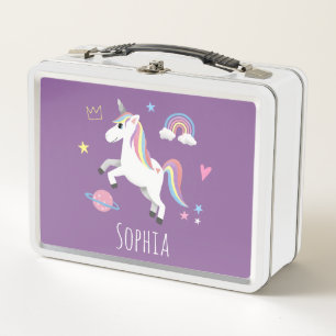 Lunch Box Filles mauves mauves, licorne magique et nom Enfan