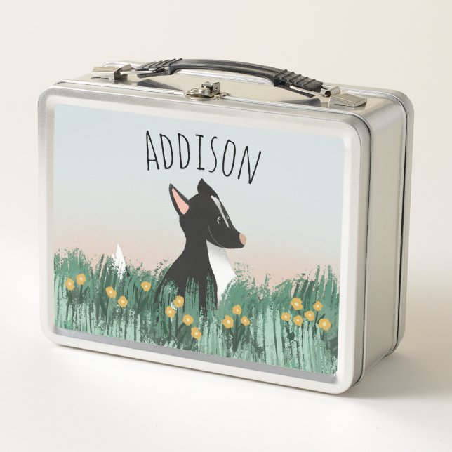 Lunch Box Filles Mignonne Ferme Moutons Chien & Fleurs École (Devant)