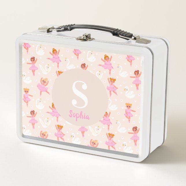 Lunch Box Filles mignonne rose petite Ballerina Personnalisé (Devant)