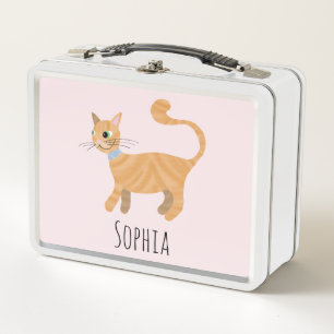 Lunch Box Filles Pink Ginger Tabby Chat Cartoon Enfants
