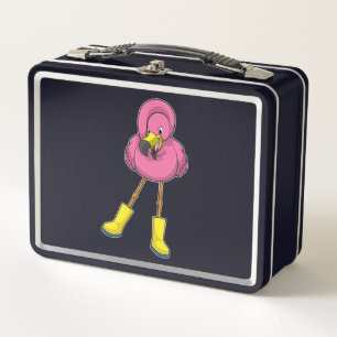 Lunch Box Flamant rose à la pluie avec bottes en caoutchouc