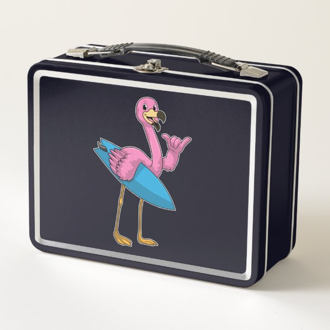 Lunch Box Flamant rose comme Surfer avec Surfboard (Devant)
