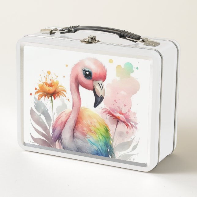 Lunch Box Flamant rose d'aquarelle mignonne bébé (Devant)