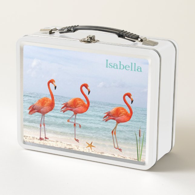 Lunch Box Flamants roses roses sur la plage (Devant)