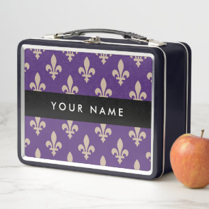 Lunch Box Fleur de Lis, Beige sur Violet, Royal, Votre Nom