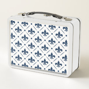 Lunch Box Fleur De Lis bleu foncé motif sur arrière - plan b