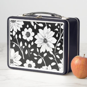 Lunch Box Fleur simple noir et blanc Motif sans couture