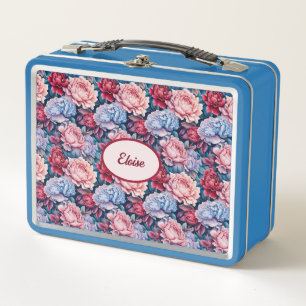 Lunch Box Fleurs bleues et roses Personnalisées