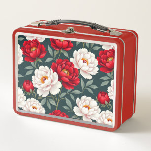 Lunch Box Fleurs de pivoine rouges et blanches 