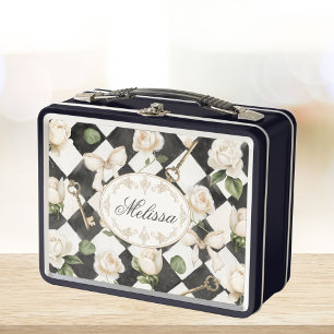 Lunch Box Fleurs de rose vintage en diamant noir et blanc Mo