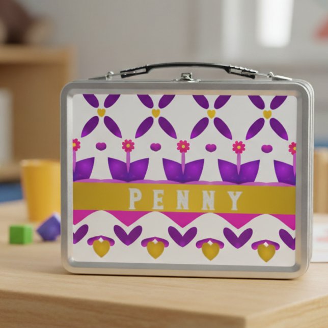 Lunch Box Fleurs Et Coeurs Filles Personnalisées (Packed with personality (and maybe cookies).)