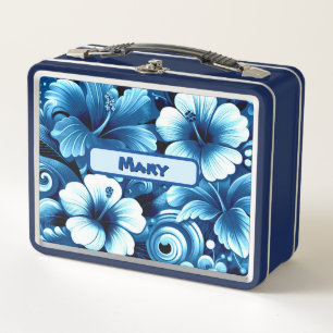Lunch Box Fleurs hawaïennes tropicales Hibiscus Motif bleu