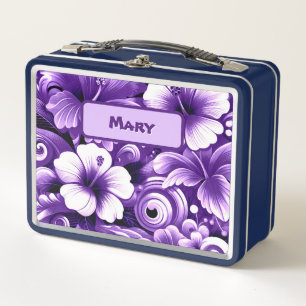 Lunch Box Fleurs hawaïennes tropicales Hibiscus Motif violet