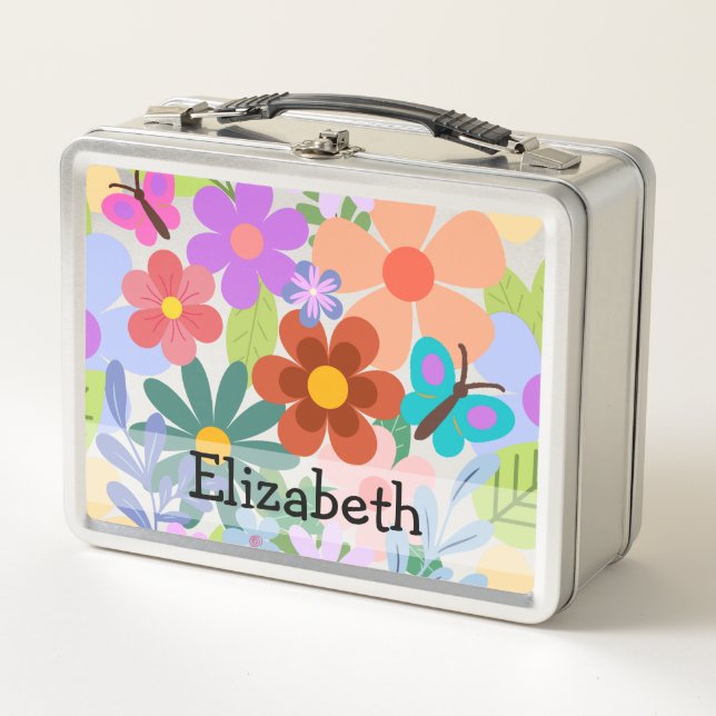 Lunch Box Fleurs mignonnes et papillons personnalisés (Devant)