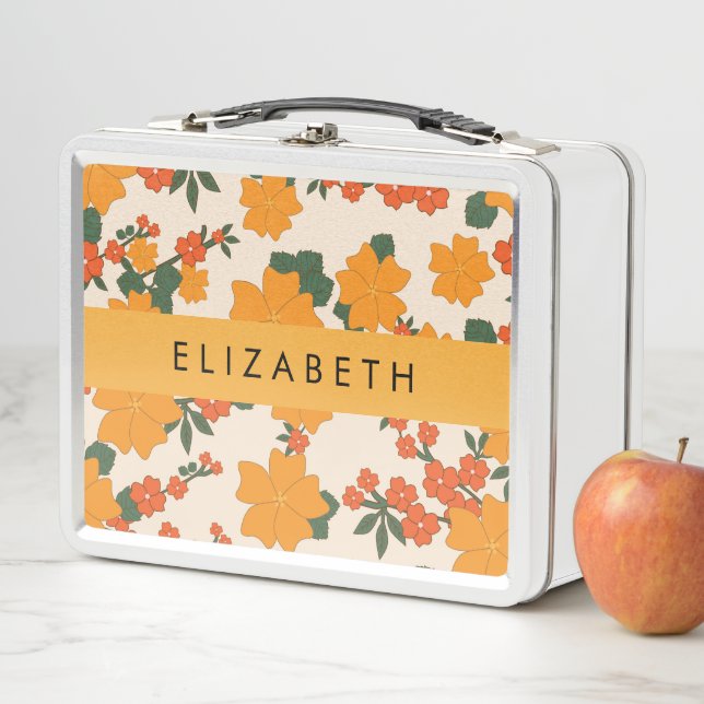 Lunch Box Fleurs Oranges, Motif De Fleurs, Votre Nom (En situation)