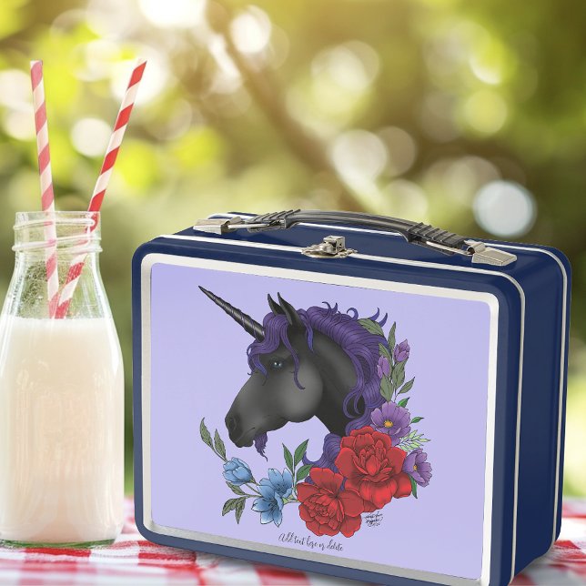 Lunch Box Fleurs Unicorne Noire violet (Créateur téléchargé)