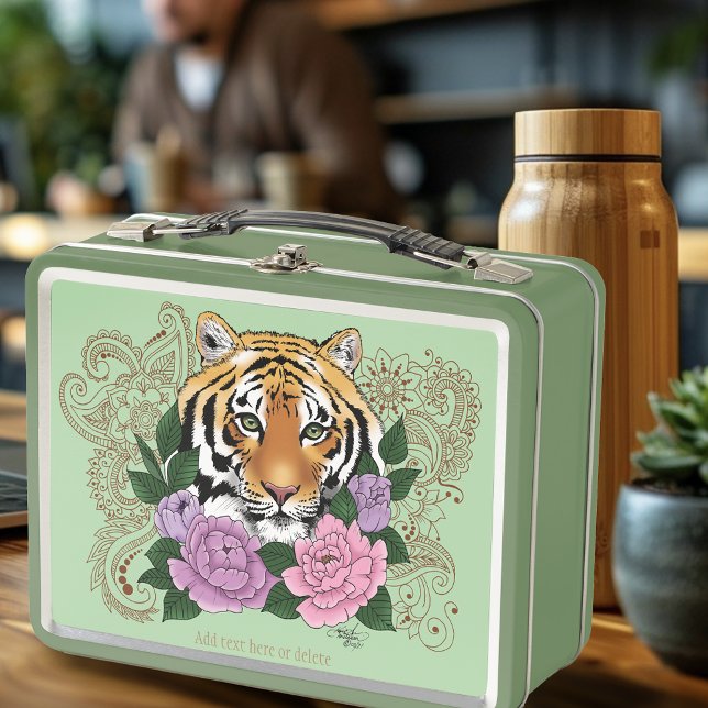 Lunch Box Fleurs violettes roses au henné de tigre (Créateur téléchargé)