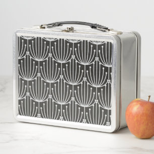 Lunch Box Floral Abstrait vintage en Motif noir et blanc