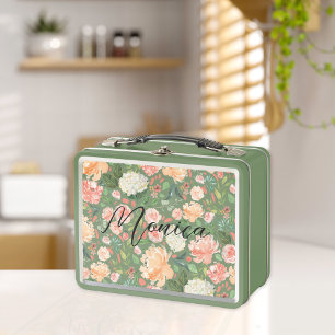 Lunch Box Flore d'aquarelle de printemps et de pêche vert