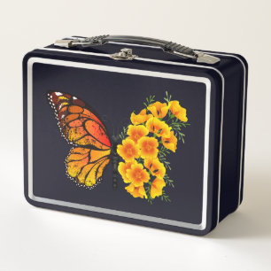 Lunch Box Flower Butterfly with Yellow California Poppy