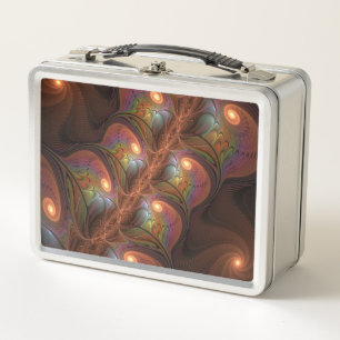 Lunch Box Fluorescent coloré Abstrait Trippy Brown Fractal