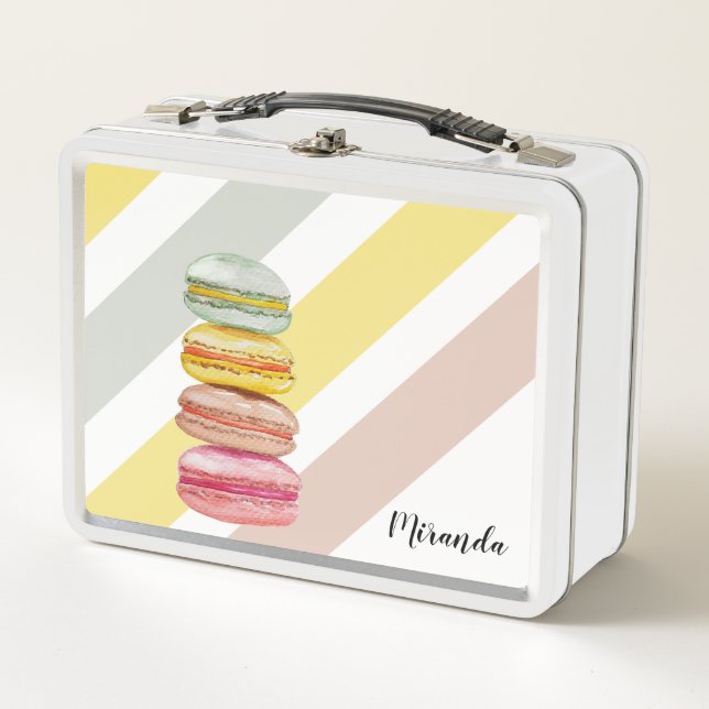 Lunch Box Français Macarons aquarelle peinte à la main (Devant)