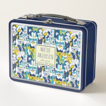 Fun Blue Yellow Dogs Pattern Personalized Name