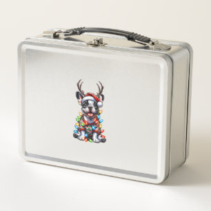 Lunch Box Funky French Bulldog Christmas Light Santa Hat Rei
