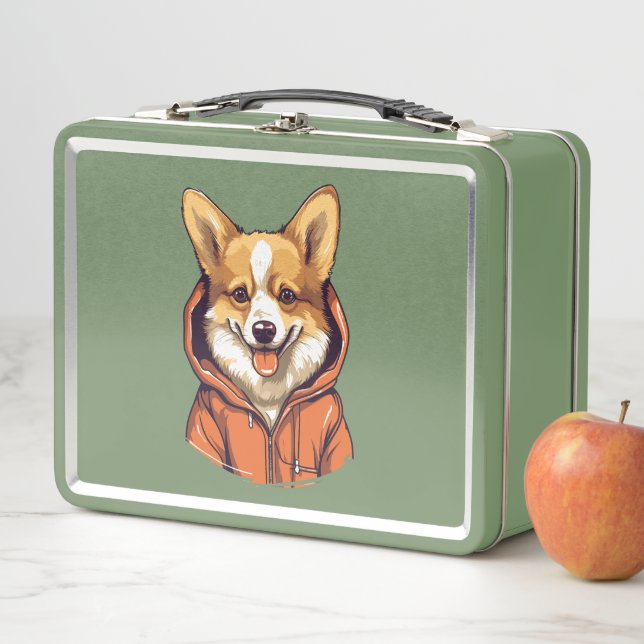Lunch Box Funny Corgi portant le Sweat - shirt à capuche (En situation)