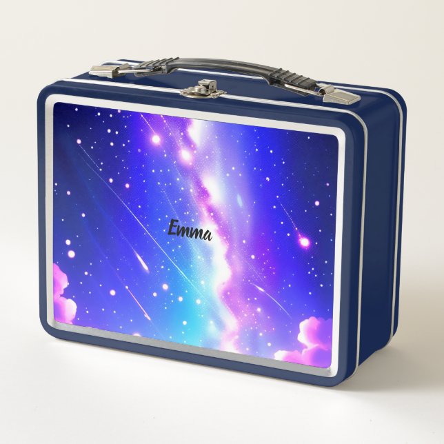 Lunch Box Galaxie bleue céleste et rose Nom personnalisé Scr (Devant)