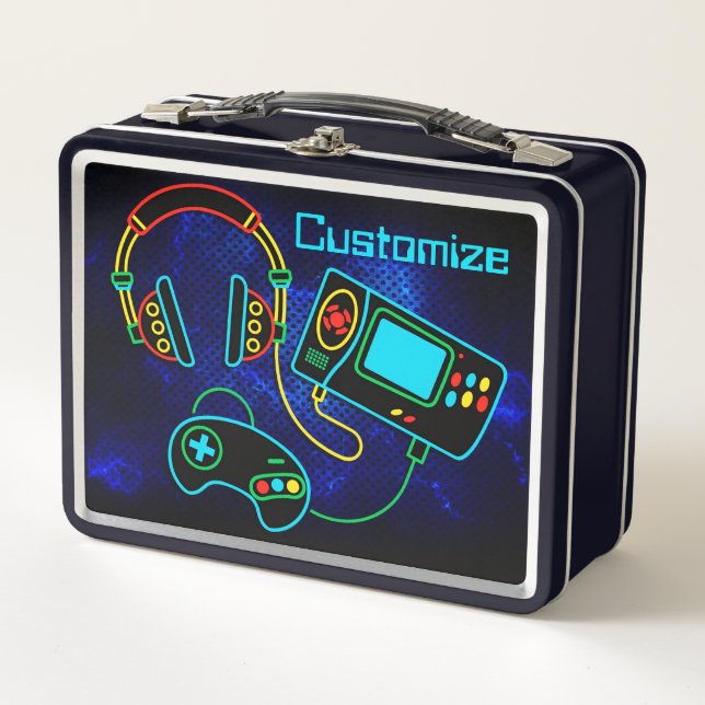 Lunch Box Gamer Retro Neon Blue (Devant)
