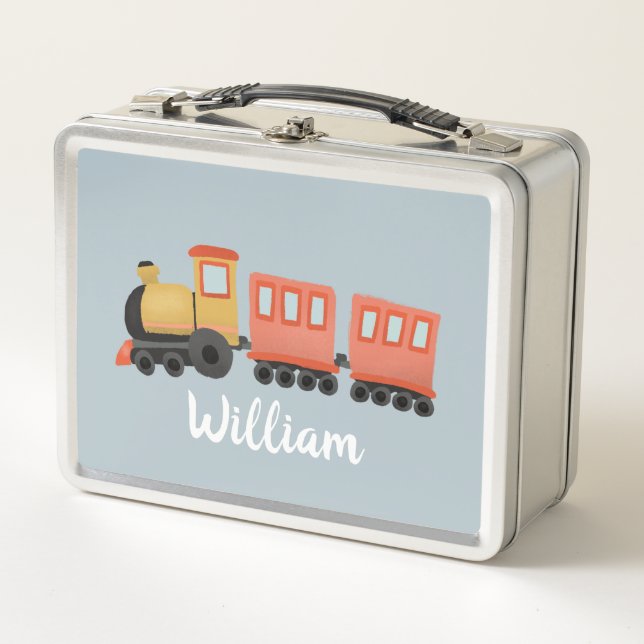 Lunch Box Garçons Cute Blue Modern Train École de Voyage (Devant)