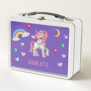 Lunch Box Girls Cute Boho Unicorn & Rainbow Kids School