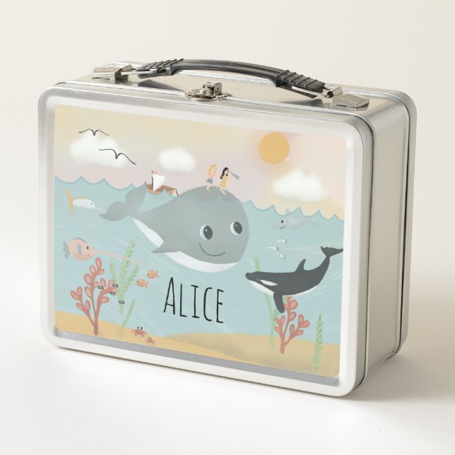 Lunch Box Girls mignonne Ocean Sea Whale Kids School (Devant)