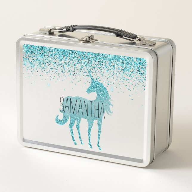 Lunch Box Girly Aqua Parties scintillant Unicorn (Devant)
