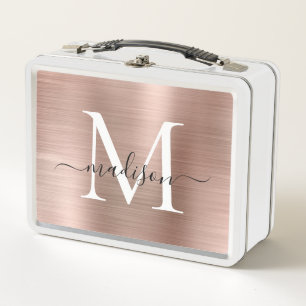Lunch Box Glam Girly Rose or brossé métal monogramme Script