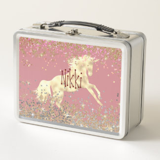 Lunch Box Glittery Gold Unicorn
