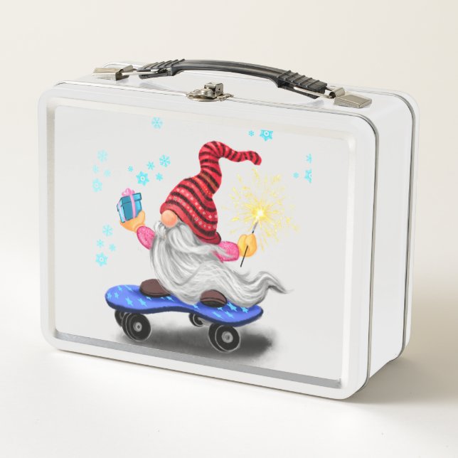 Lunch Box Gnome de patinage avec cadeaux Boîte à lunch en mé (Devant)