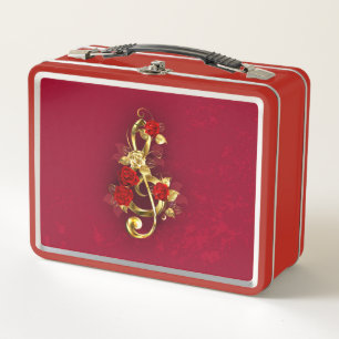 Lunch Box Golden Treble Clef avec fleurs Roses