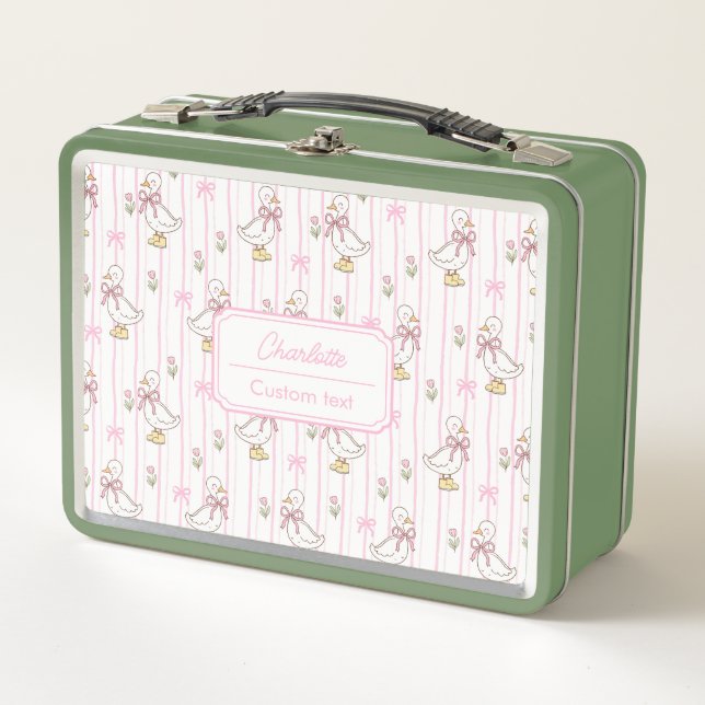 Lunch Box Goose à la coquette avec chou rose Monogramme (Devant)