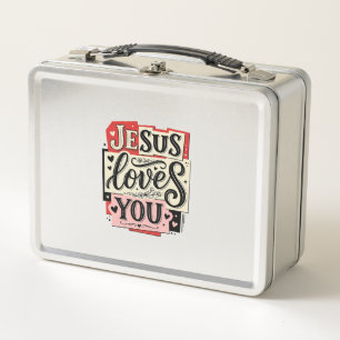 Lunch Box Gravure vintage Jésus vous aime Typographie chréti