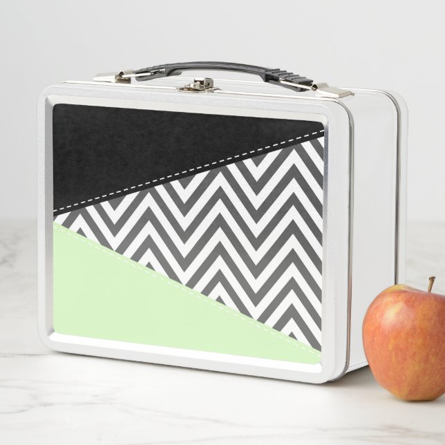 Lunch Box Gray Zigzag, Gray Chevron, Zigzag Pattern, Mint (En situation)
